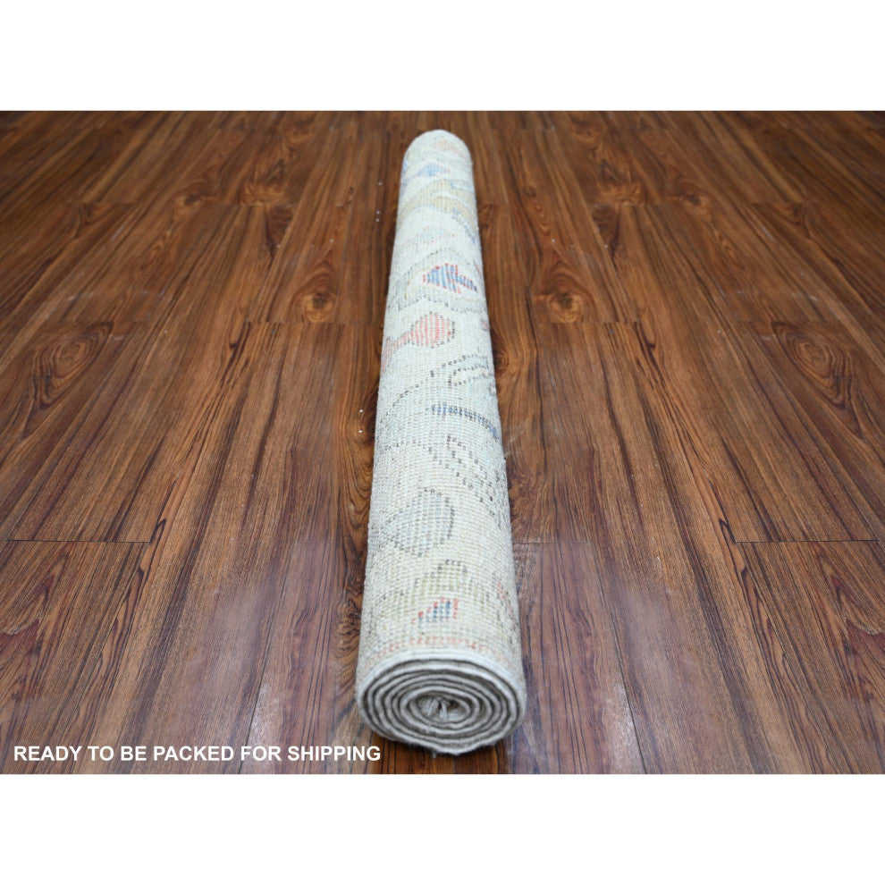 Ivory, Wool, Hand Knotted Anatolian Village Inspired Oriental Rug, 4'x6'