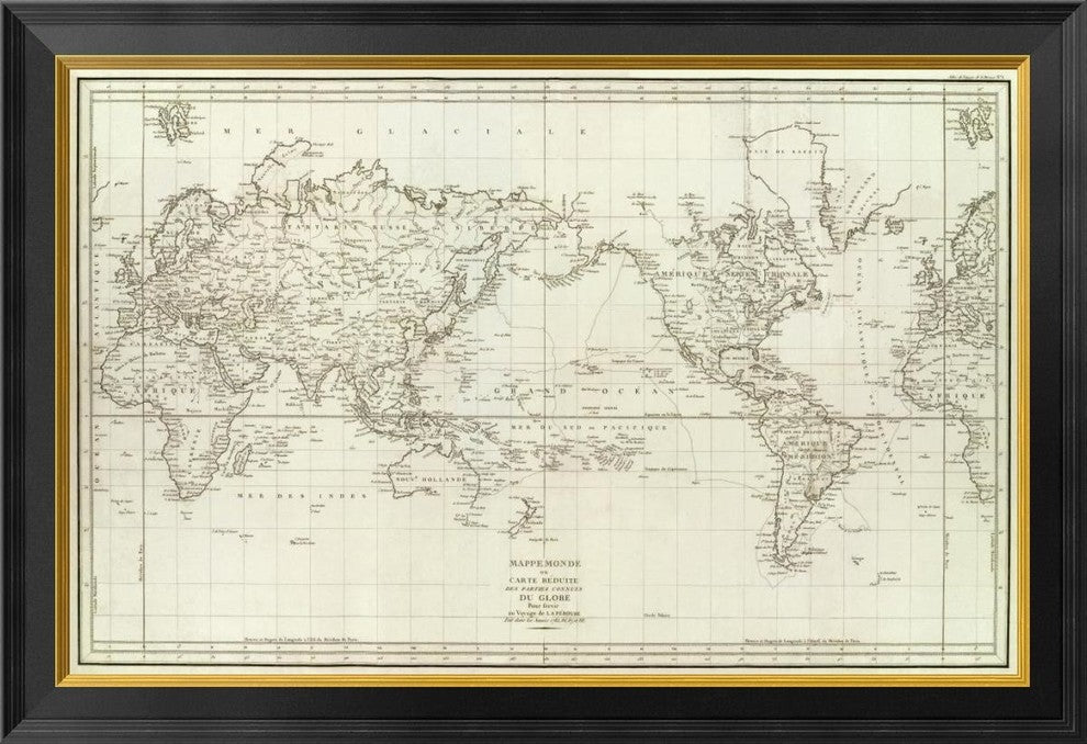 "Mappemonde, 1797"  by Jean-Francois de Galaup La Perouse, 34x23"