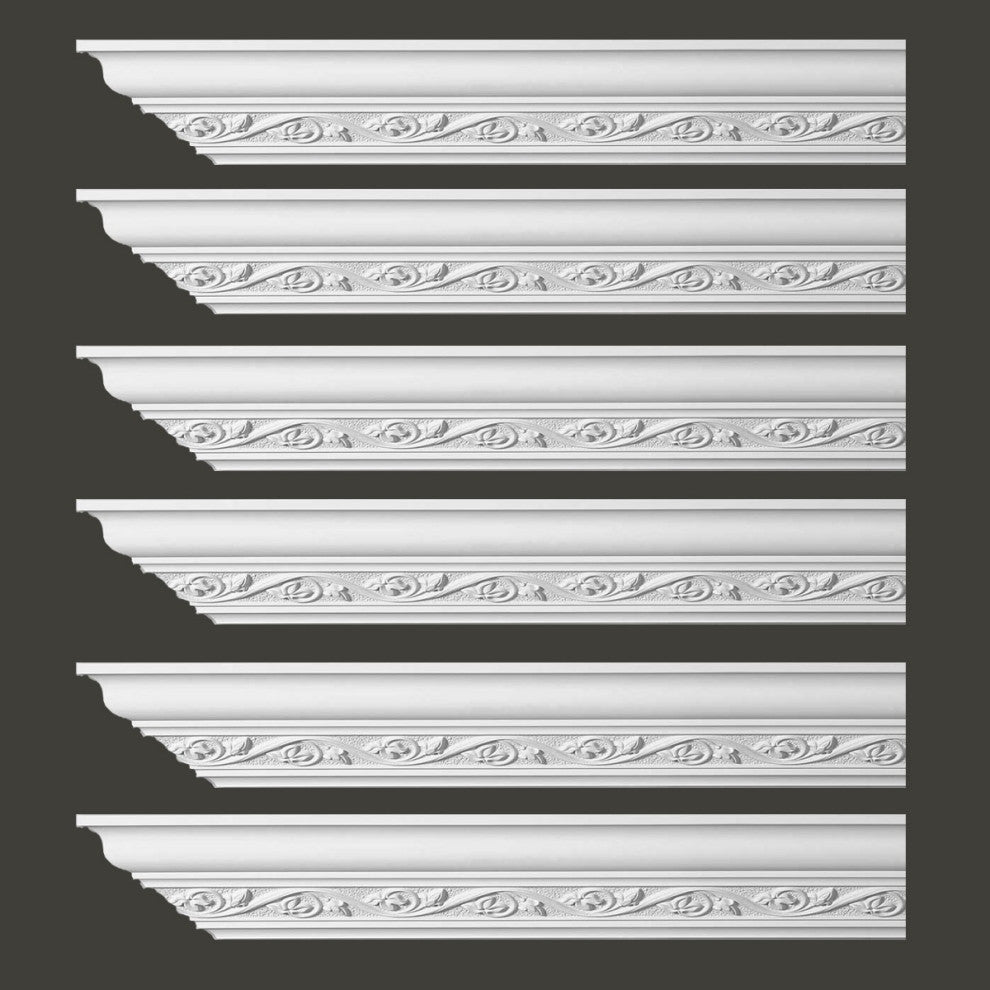 Ornate Cornice White Urethane Lunetta Design 6 Pieces Totaling 576" Length