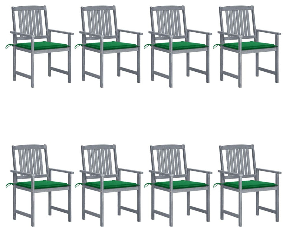 vidaXL 8x Solid Acacia Wood Patio Chairs with Cushions Gray Garden Seating