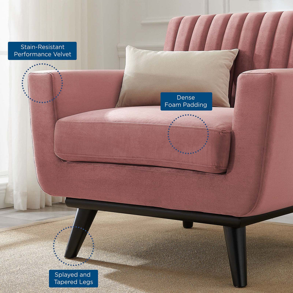 Tufted Armchair Accent Chair, Velvet, Pink, Modern, Living Lounge Hospitality
