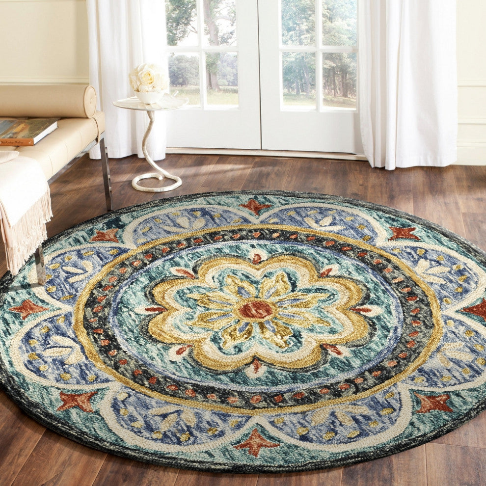 Floral Distressed Medallion Area Rug, 6' Round