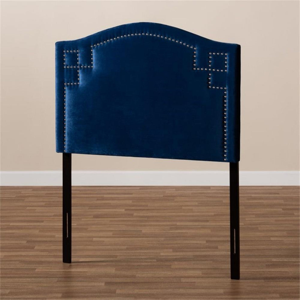 Aubrey Royal Blue Velvet Fabric Upholstered Twin Size Headboard