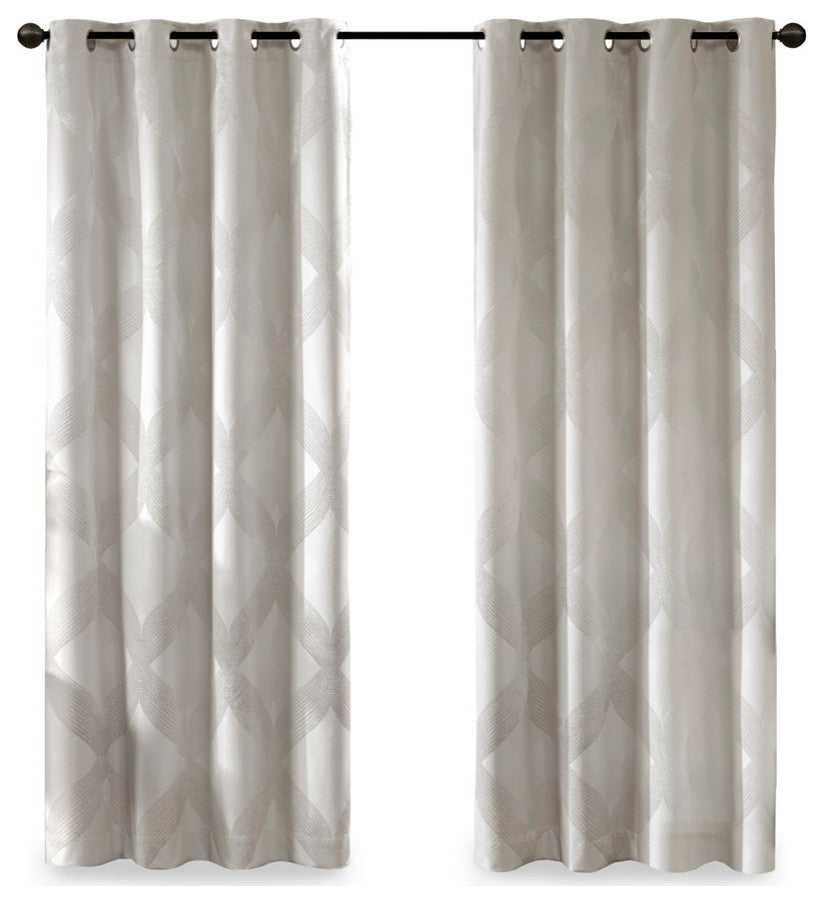 SunSmart Bentley Ogee Total Blackout Window Curtain Panel, White, White, 95"