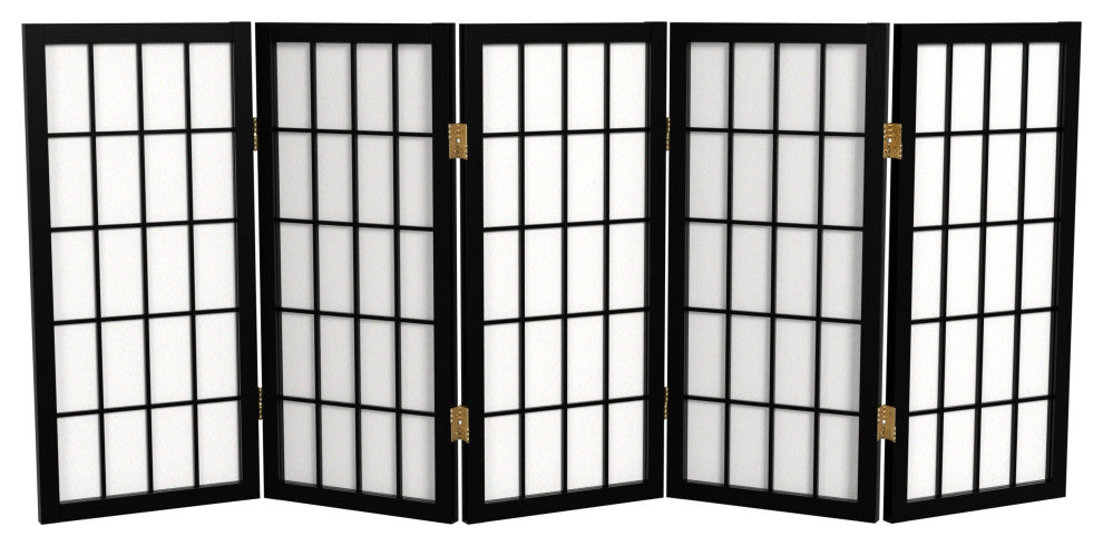 2'' Tall Desktop Window Pane Shoji Screen, Black, 5 Panels