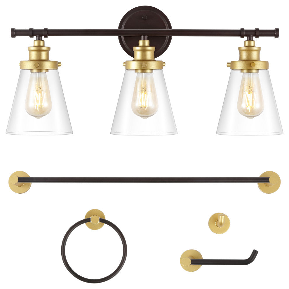 3-Light Traditional Vanity Light, Bathroom Hardware Accessory Set, 5-Piece