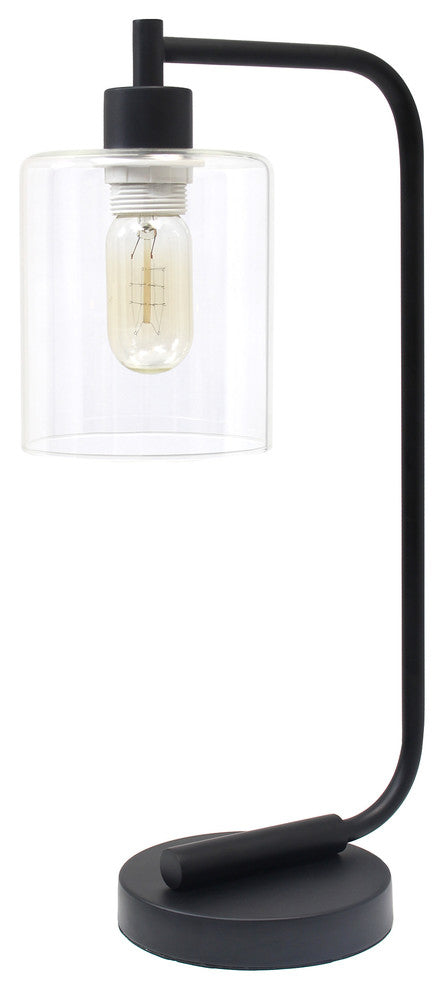 Bronson Antique Style Industrial Iron Lantern Desk Lamp With Glass Shade, Black