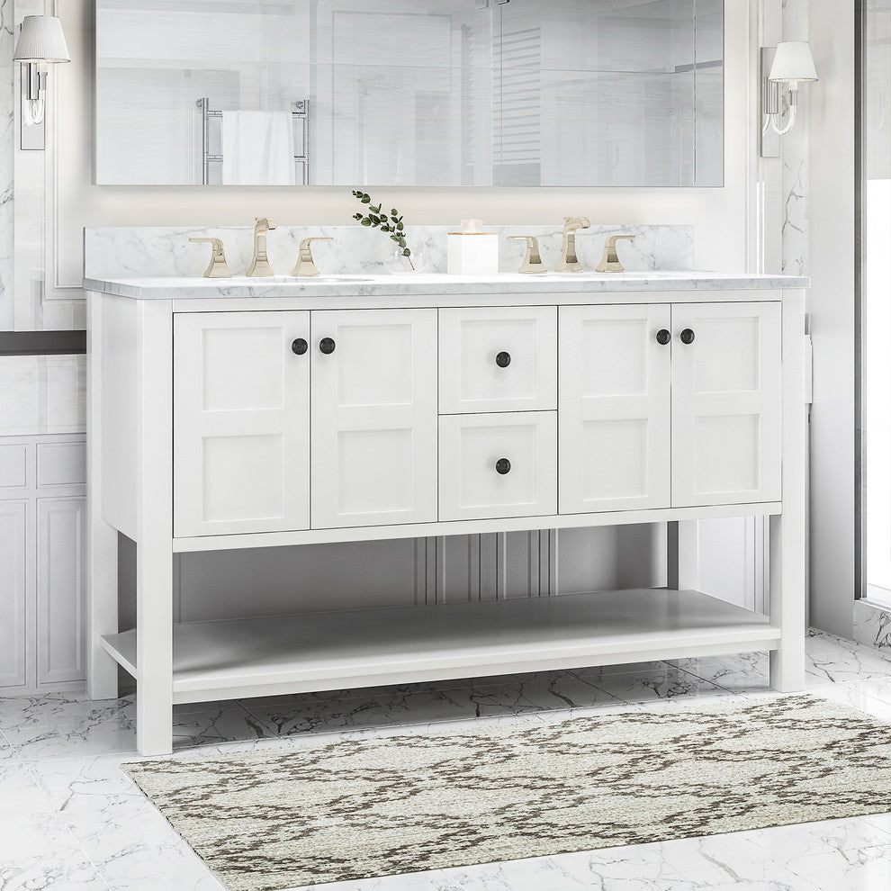 Anna Contemporary 60" Wood Bathroom Vanity, Counter Top Not Included, White