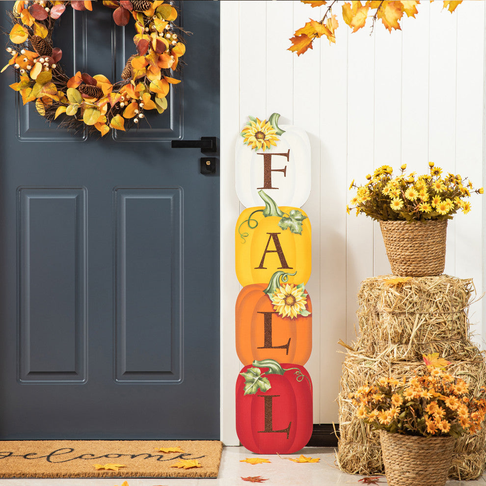 42"H Fall Wood Stacked Pumpkin Porch Decor