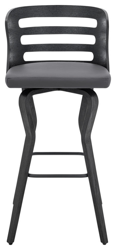Verne 30" Swivel Gray Faux Leather and Black Wood Bar Stool