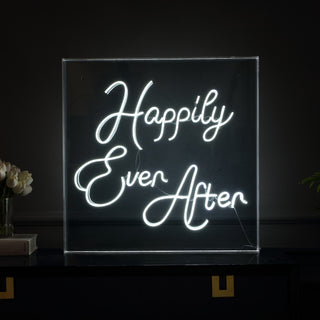 Happily Ever After 23.63" Square Acrylic Box USB Operated LED Neon Light, White