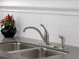 Delta Collins Single Handle Kitchen Faucet With Spray, Stainless, 440-SS-DST