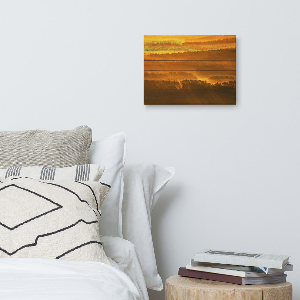 Faux Wood Golden Mist Valley - Hills & Mountain Range Canvas Prints, 12" X 16"