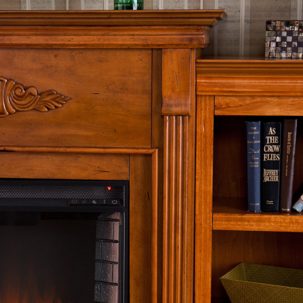 Canterbury Electric Fireplace With Bookcases, Glazed Pine