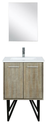 Lancy Modern 24" Rustic Acacia Square Sink Bathroom Vanity Set, Labaro Rose Gold