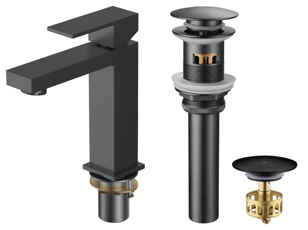 Fine Fixtures Modern Single Hole Bathroom Sink Faucet with Pop-up Drain, Black