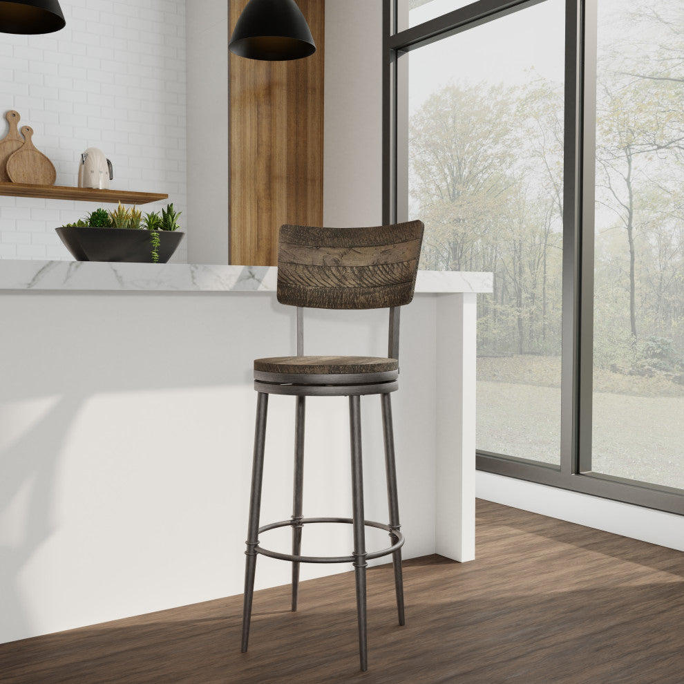 Hillsdale Jennings Wood and Metal Bar Height Swivel Stool with Wood Seat
