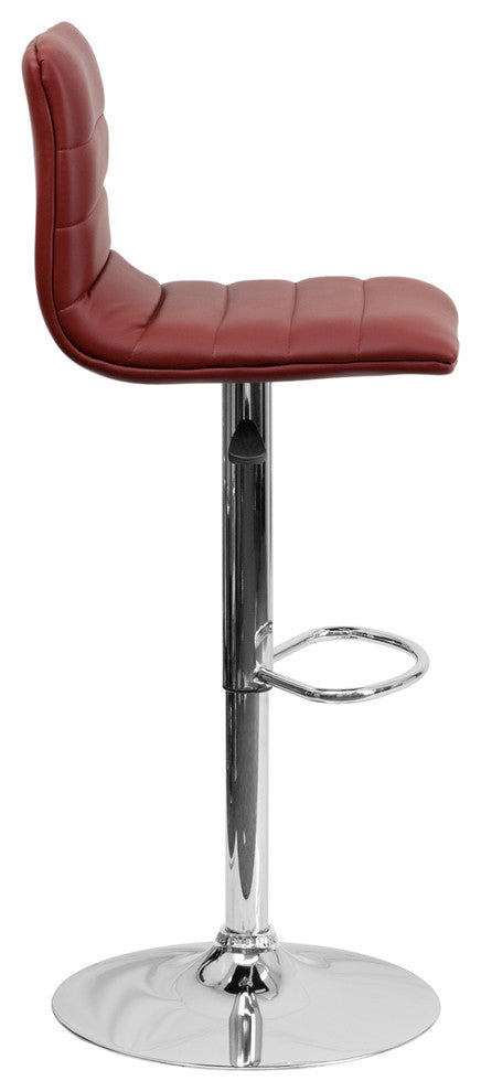 Contemporary Burgundy Vinyl Adjustable Barstool With Chrome Base