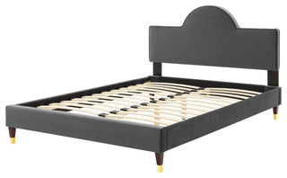 Platform Bed Frame, King Size, Charcoal Gray, Velvet, Modern, Guest Suite