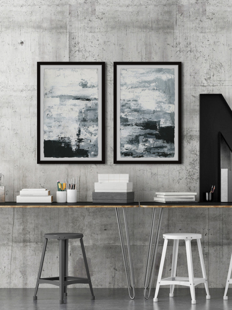 Black and White Smudges II Diptych, 24"x18"