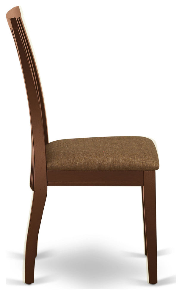 3Pc Dinette Set, Rectangular Table, Two Linen Seat Chairs, Mahogany
