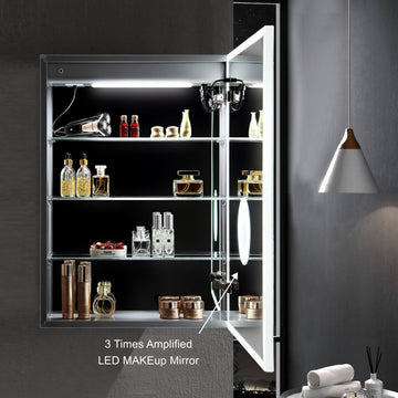 LED Mirror Medicine Cabinet With 3X, Defogger, Dimmer Outlets and USB, 20/R