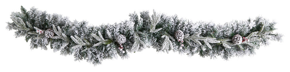 6' Flocked Artificial Christmas Garland With Pine ConeS, 35 Warm White LEDs