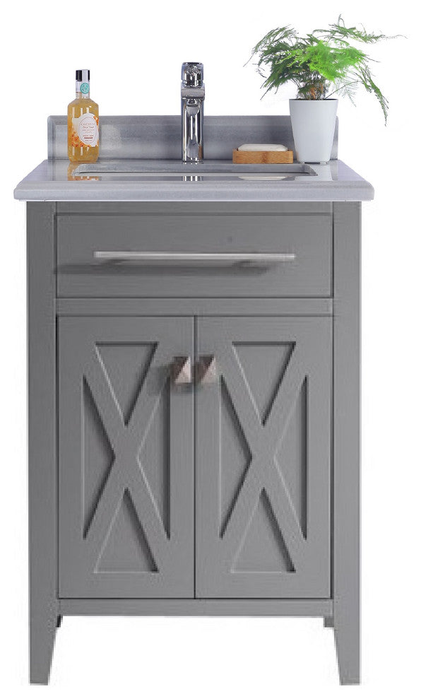 Wimbledon, 24" Gray Cabinet With White Stripes Marble Countertop