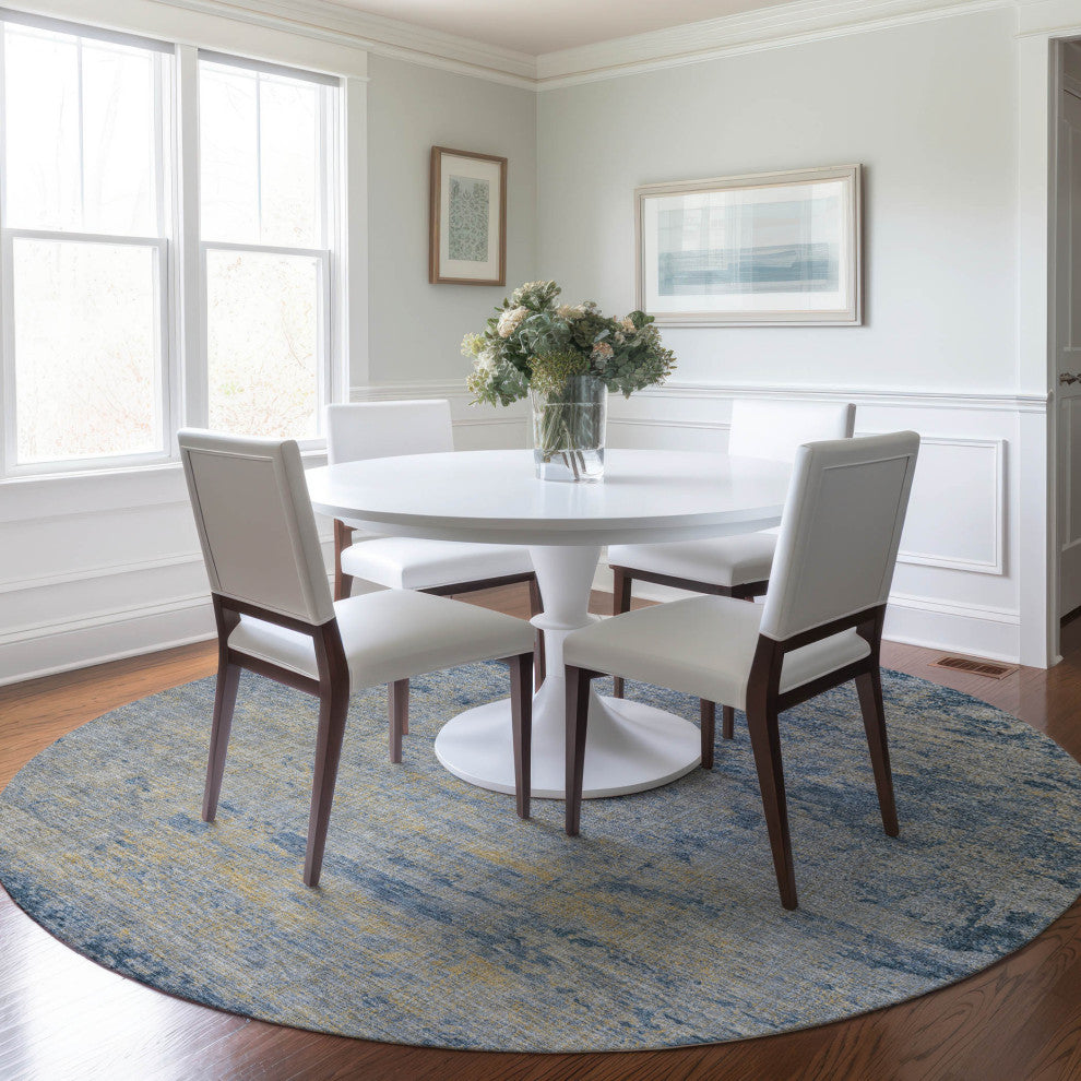 Machine Washable Indoor/Outdoor Chantille ACN1901 Navy 8' x 8' Round Rug