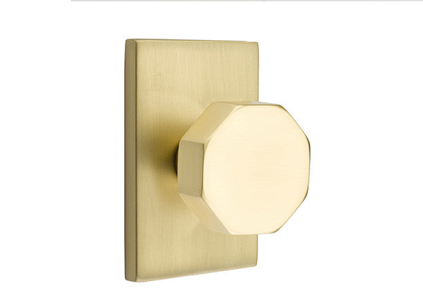 Emtek Privacy Handle Set Rectangle Rosette Octagon Knob, Satin Brass