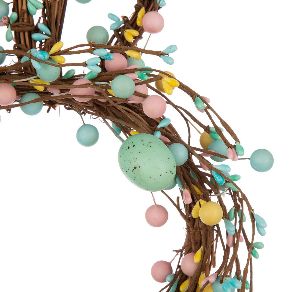 24.5" Easter Bunny Shaped Wreath With Eggs and Satin Ribbon Bow