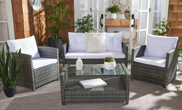 Safavieh Outdoor Vellor 4 Piece Living Set Grey Brown/White