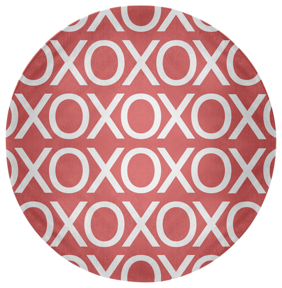Hugs and Kisses Valentines Chenille Rug, Coral, 5' Round