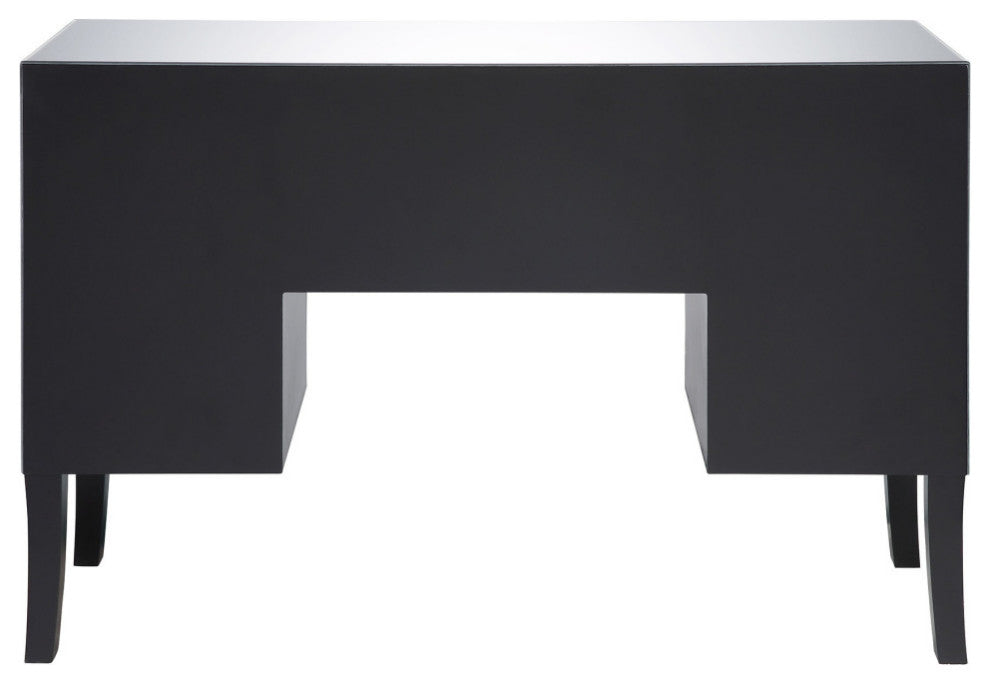 Wooden Framed Mirrored Vanity Desk with Four Drawers and Wavy Apron, Silver