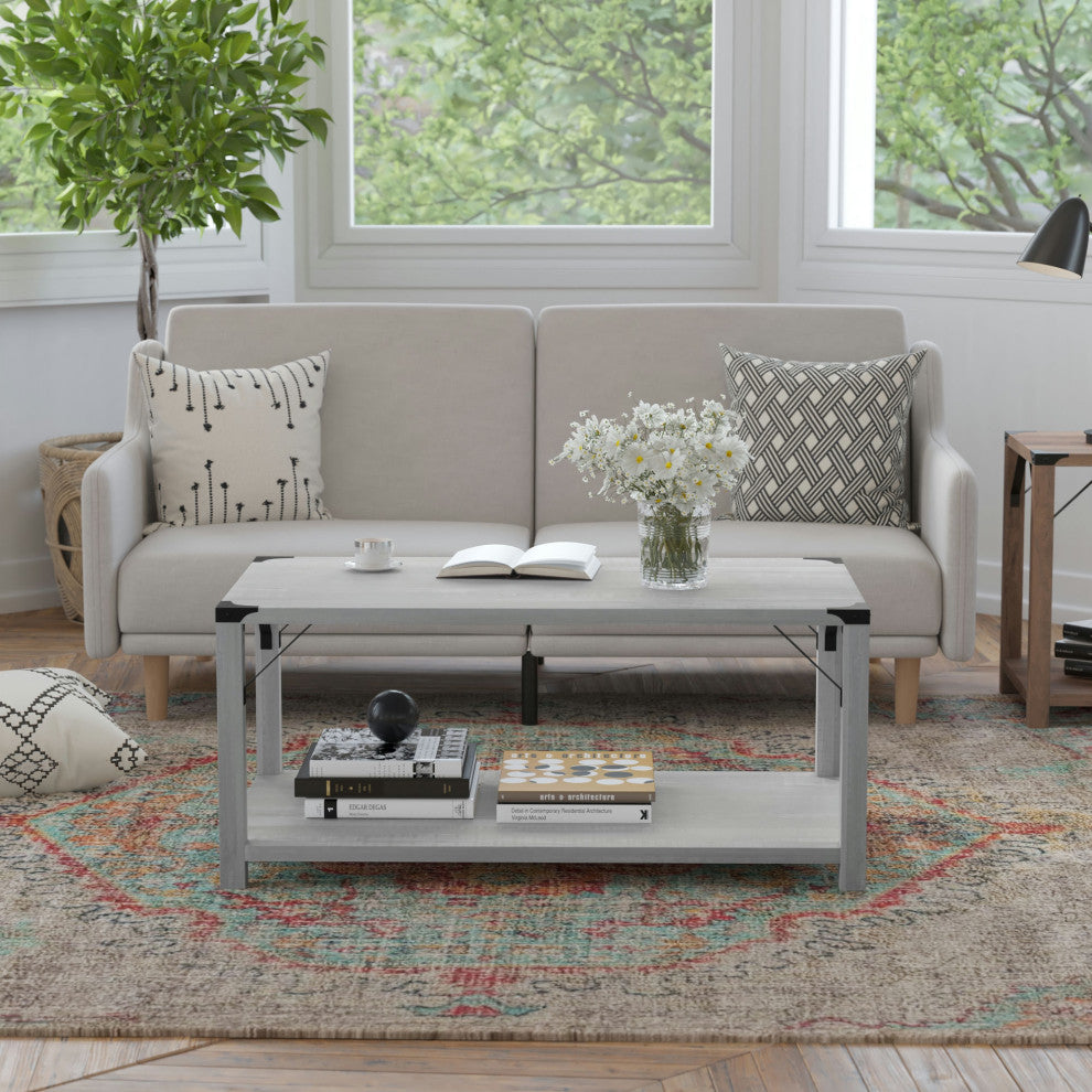 Wyatt Modern Farmhouse Wooden 2 Tier Coffee Table, Aspen Gray