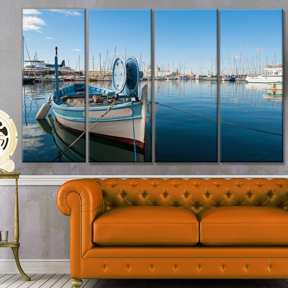 Yachts in Toulon Port France, Boat Canvas Art Print, 48"x28", 4 Panels