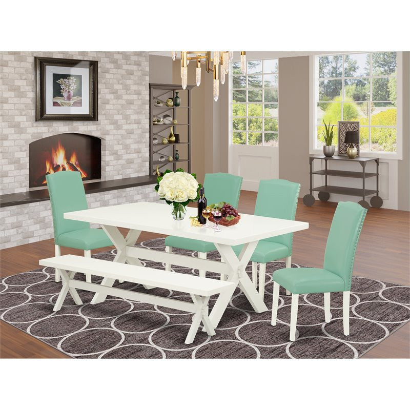 6-Piece Pond Seat Chairs, Bench and Top Table, Linen White