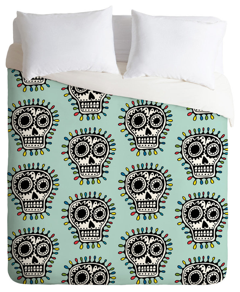 Deny Designs Andi Bird Sugar Skull Fun Aqua Duvet Cover - Lightweight