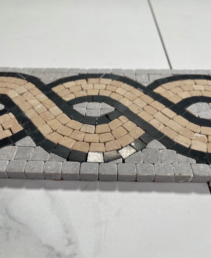 Marble Mosaic Border Accent Listello Tile Wave Nova 4x12 Tumbled, 1 piece