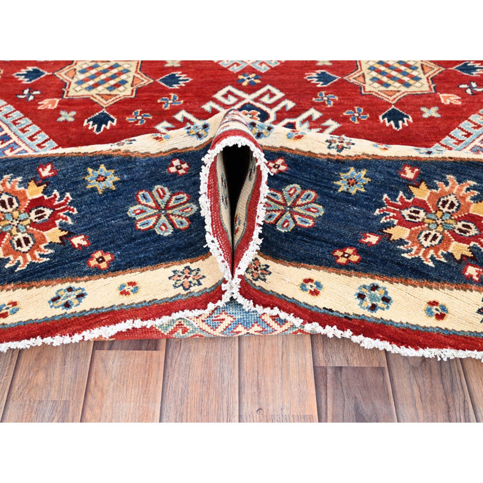 Red, Soft Wool, Special Kazak, Hand Knotted, Round Oriental Rug, 7'10"x7'9"
