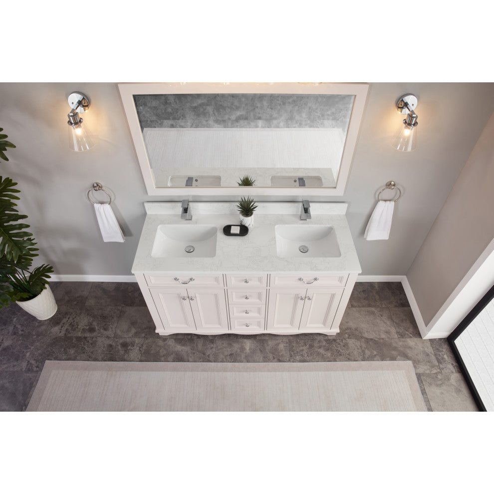 Legion Furniture WS2512 Series Bathroom Sink Vanity, Dreamy White, 60", Artificial Stone Top, Double Sink