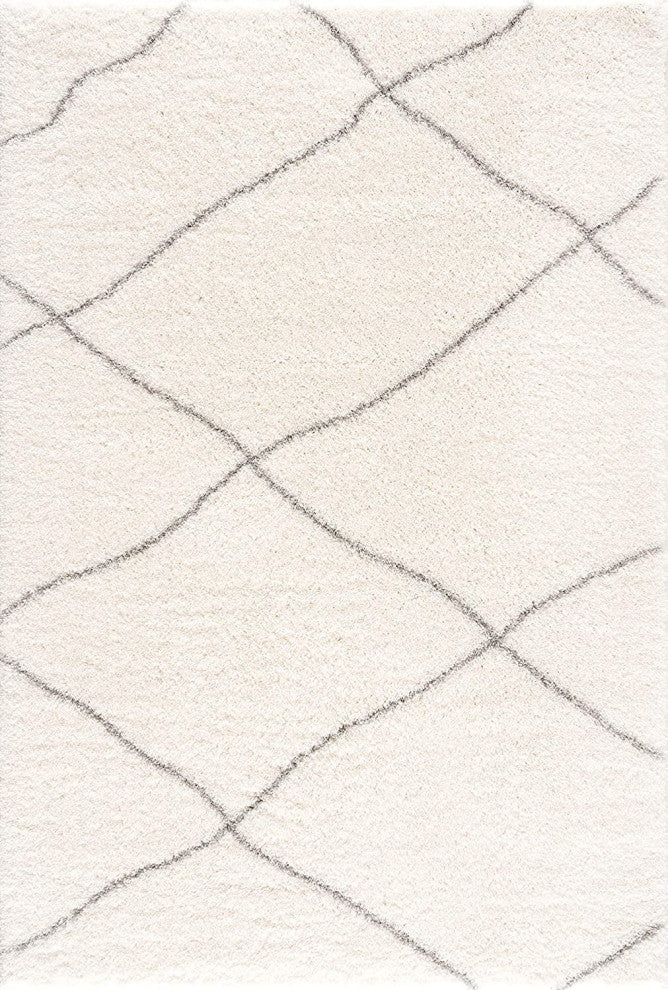 7"x9" Ivory Modern Uneven Lattice Area Rug