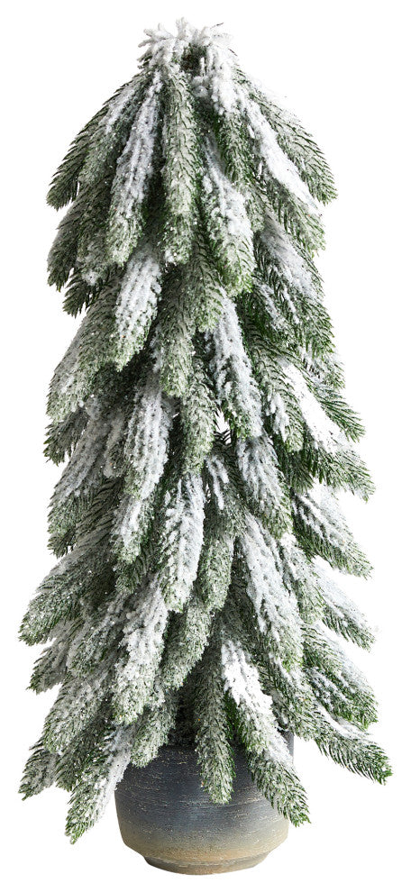 21" Flocked Artificial Christmas Tree, Decorative Planter