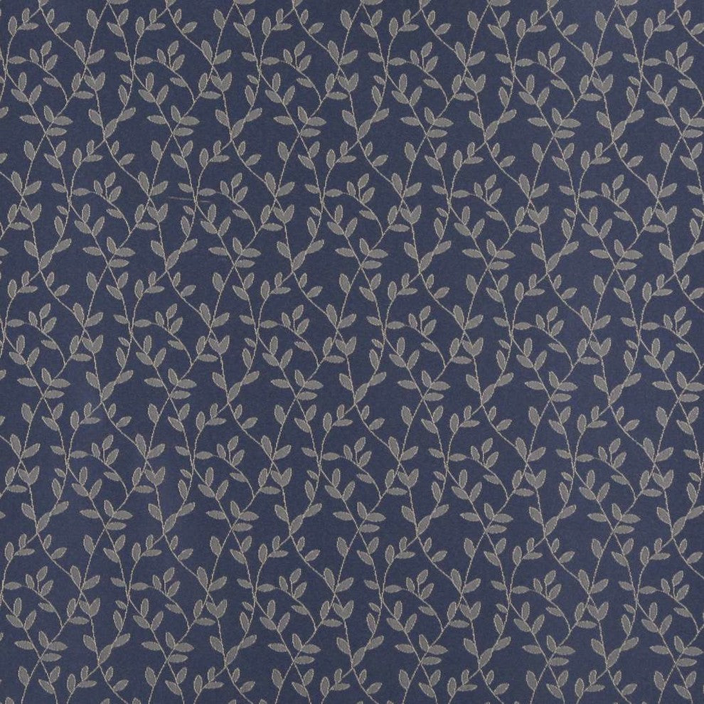 Blue And Beige Vine Leaves Jacquard Woven Upholstery Fabric By The Yard