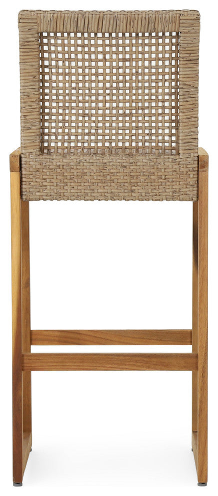 Resaca Outdoor Wicker Barstools, Set of 2, Light Multi-Brown and Teak