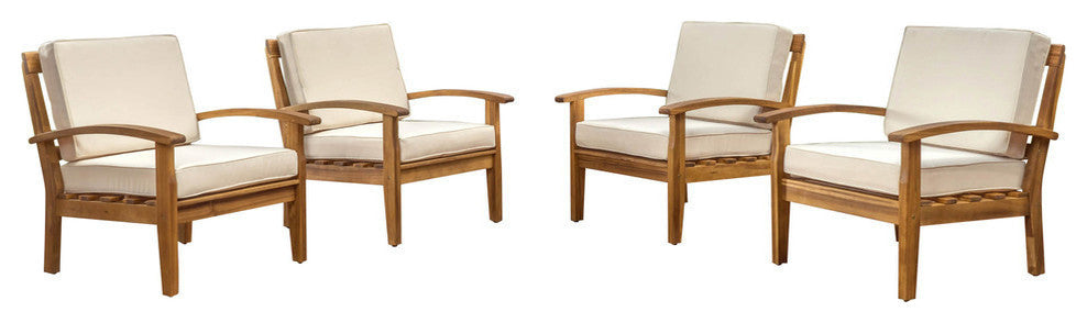 GDF Studio Preston Outdoor Wooden Club Chairs, Beige, Set of 4