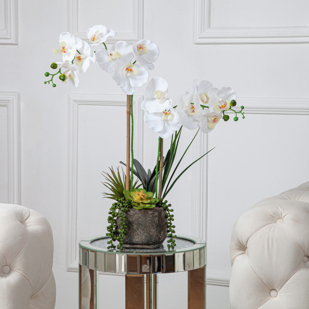 Artificial Phalaenopsis Orchids With Succulents Floral Arrangement, Pot