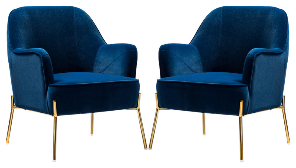 Nora Upholstered Velvet Accent Chair With Golden Base Set of 2, Navy