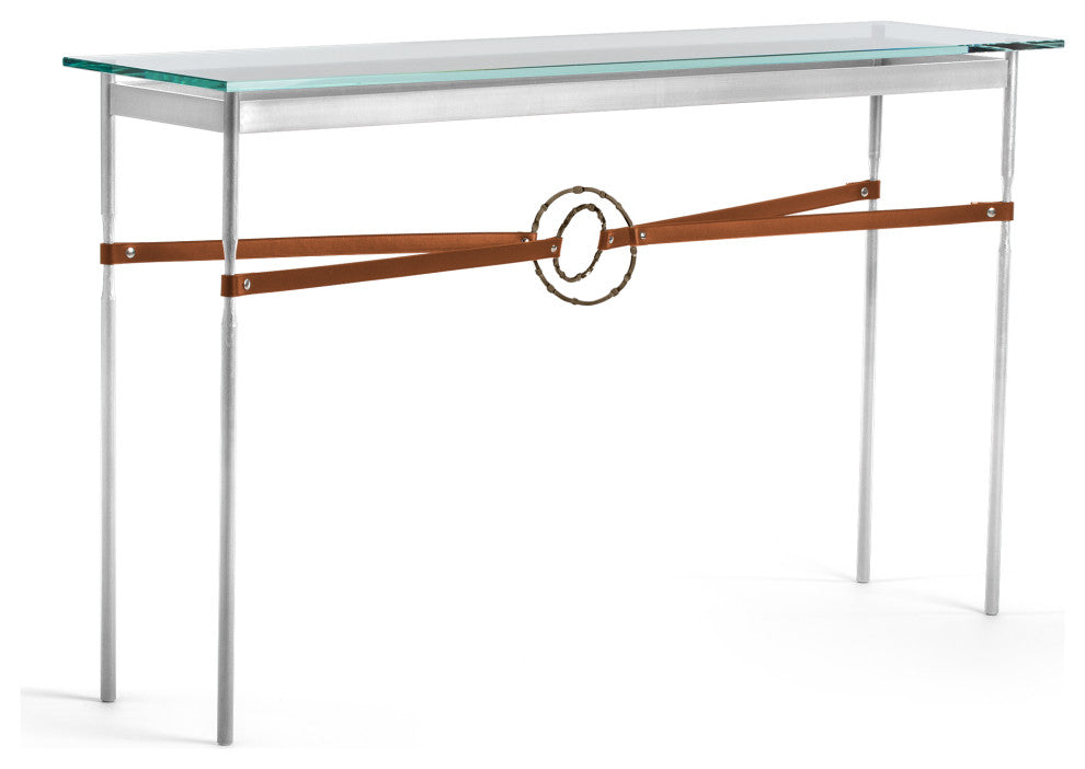 Equus Console Table, Sterling Finish - Bronze Accents - Chestnut Leather Strap