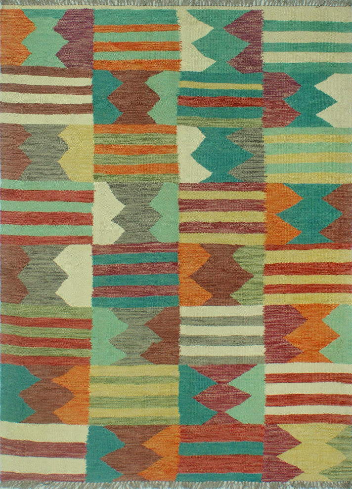 Winchester Kilim Renata Turquoise/Ivory Rug, 4'10x6'5